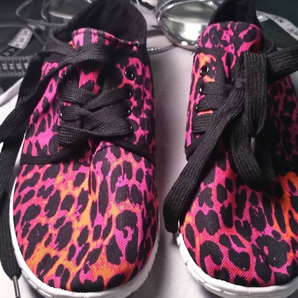 2 for $25 eligible Twisted pink and orange wildcat pattern sneakers